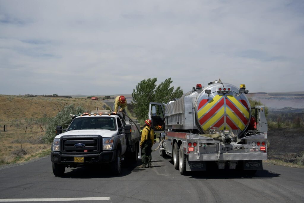 firefighters fighting the Hat Rock fire on June 12 in Umatilla County