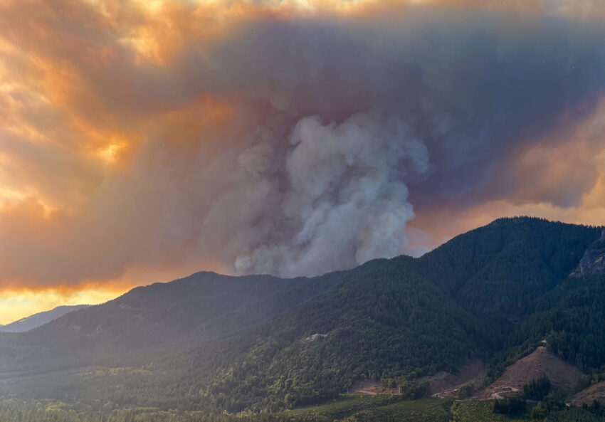 Smoke rising from the Lookout fire on August 14, 2023