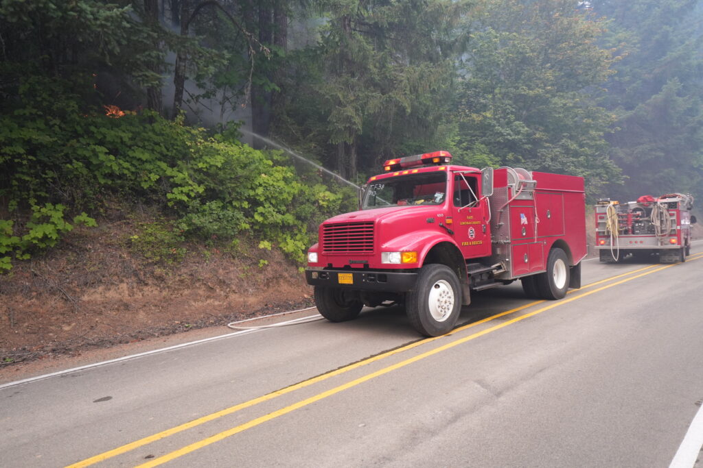 a fire engine on the side of the road