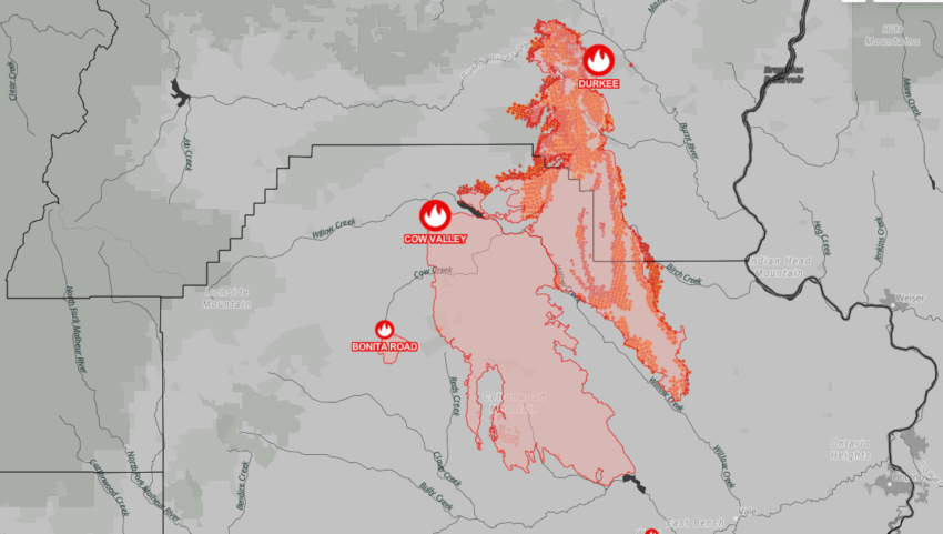 Map of the Durkee and Cow Valley Fire