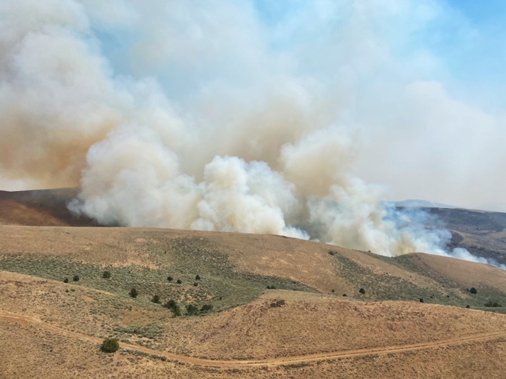 Smoke rising over the hills in Eastern Oregon from the Cow Valley Fire