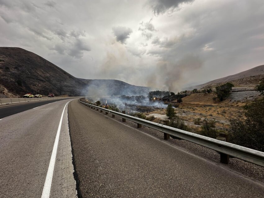 Fire burning off I-84 in northeastern Oregon.