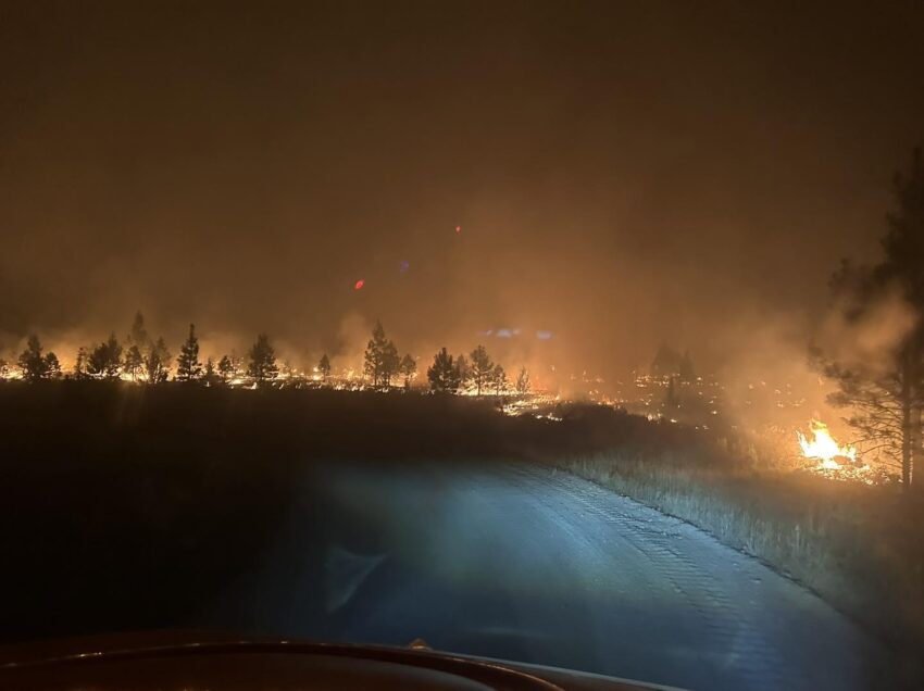 Flames at night on the Lone Rock Fire