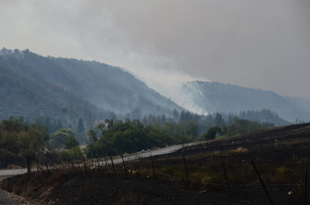 burnt earth in the foreground with smile rising in the background