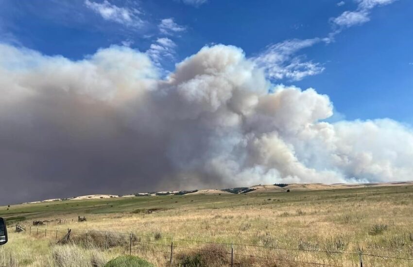 smoke rising from the Lone Rock fire in Gilliam County