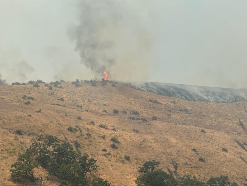 Smoke and flames rising from the Larch Creek Fire in Wasco County