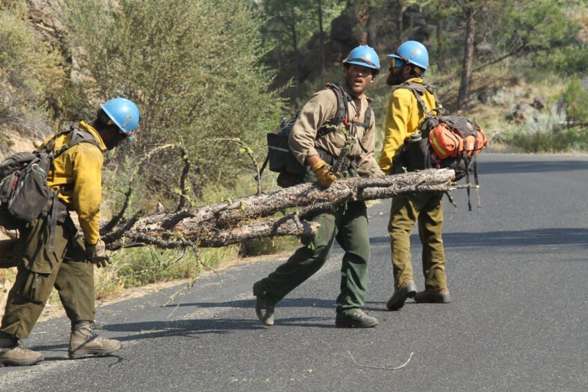 Firefighters working at the Falls Fire