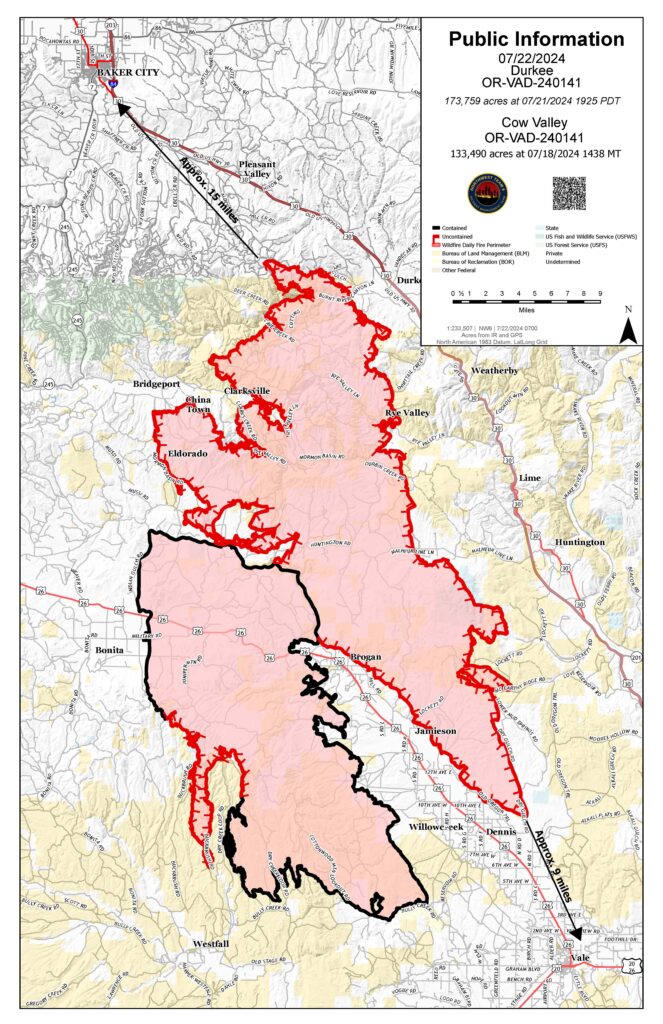 Map of the Durkee and Cow Valley Fire