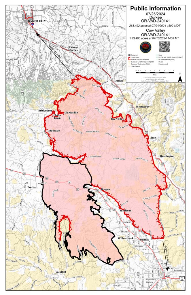 map of the Durkee and Cow Valley Fire