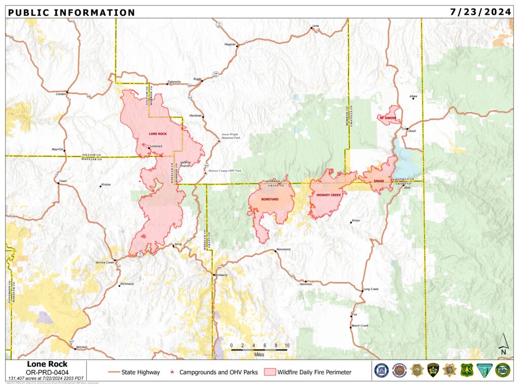 Map of several fires burning in Oregon.