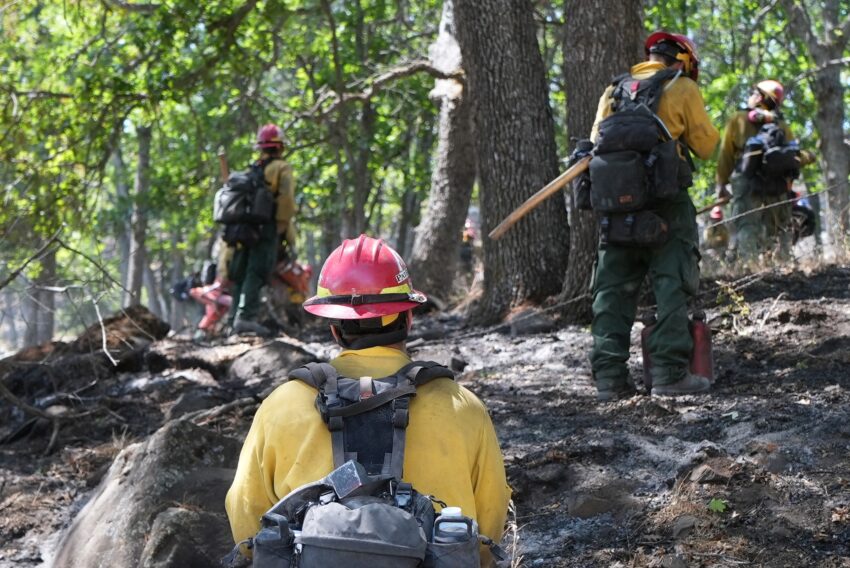 Firefighters working at the Rowena Fire in Wasco County, Oregon.