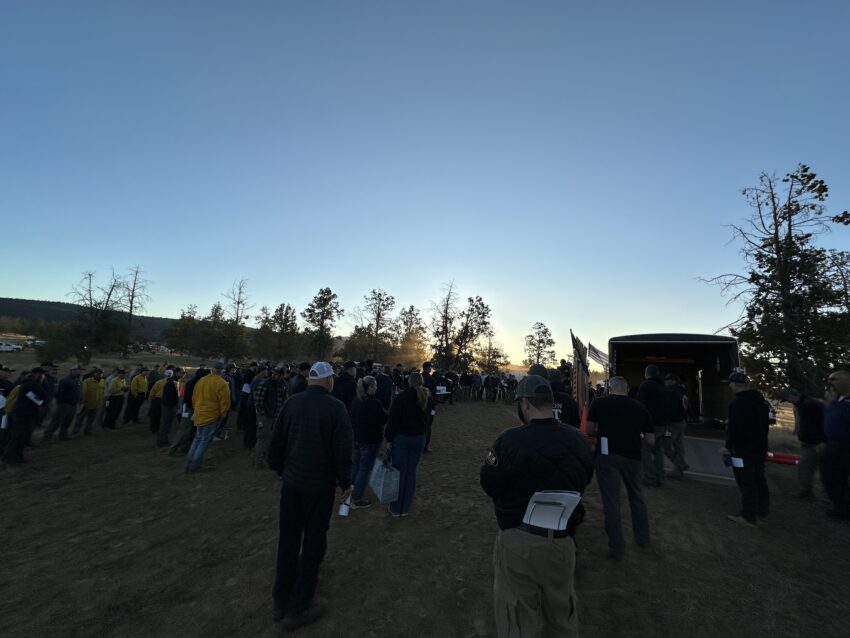 Firefighters being briefed on the Elk Fire