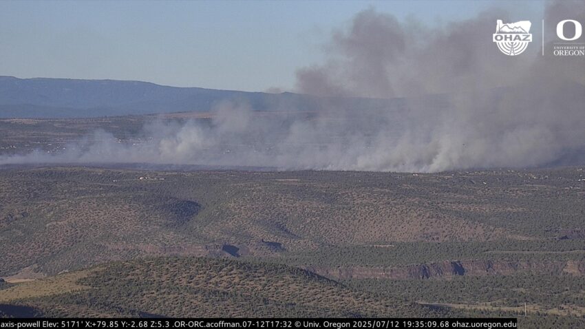 Photo of the Highland Fire from the University of Oregon webcam.
